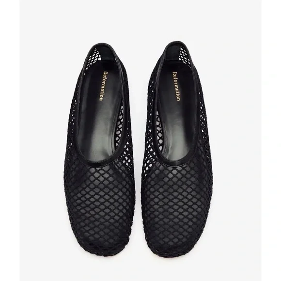 New Reformation Britt Ballet Flat Shoes Mesh Black 10.5